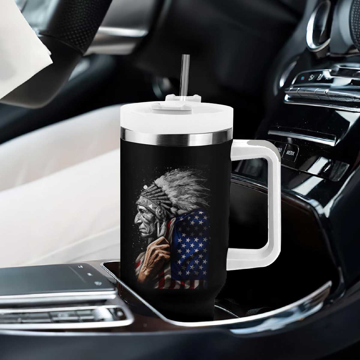 Indian Chief Native American USA Flag Tumbler With Handle TS14 Print Your Wear