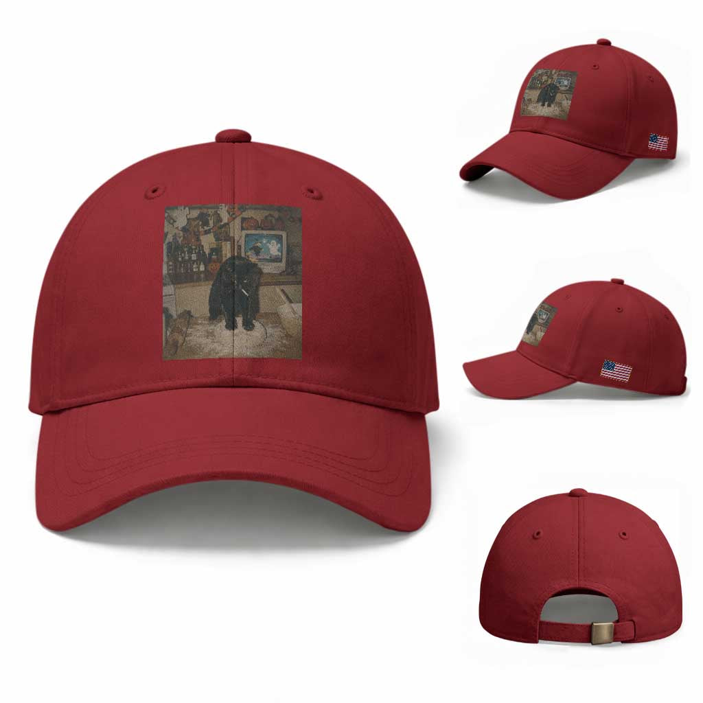 Spooky Biscuits Bakery Baseball Cap Funny Black Cat Halloween Gift TS14 Baseball Cap Universal Fit Cherry Red Print Your Wear