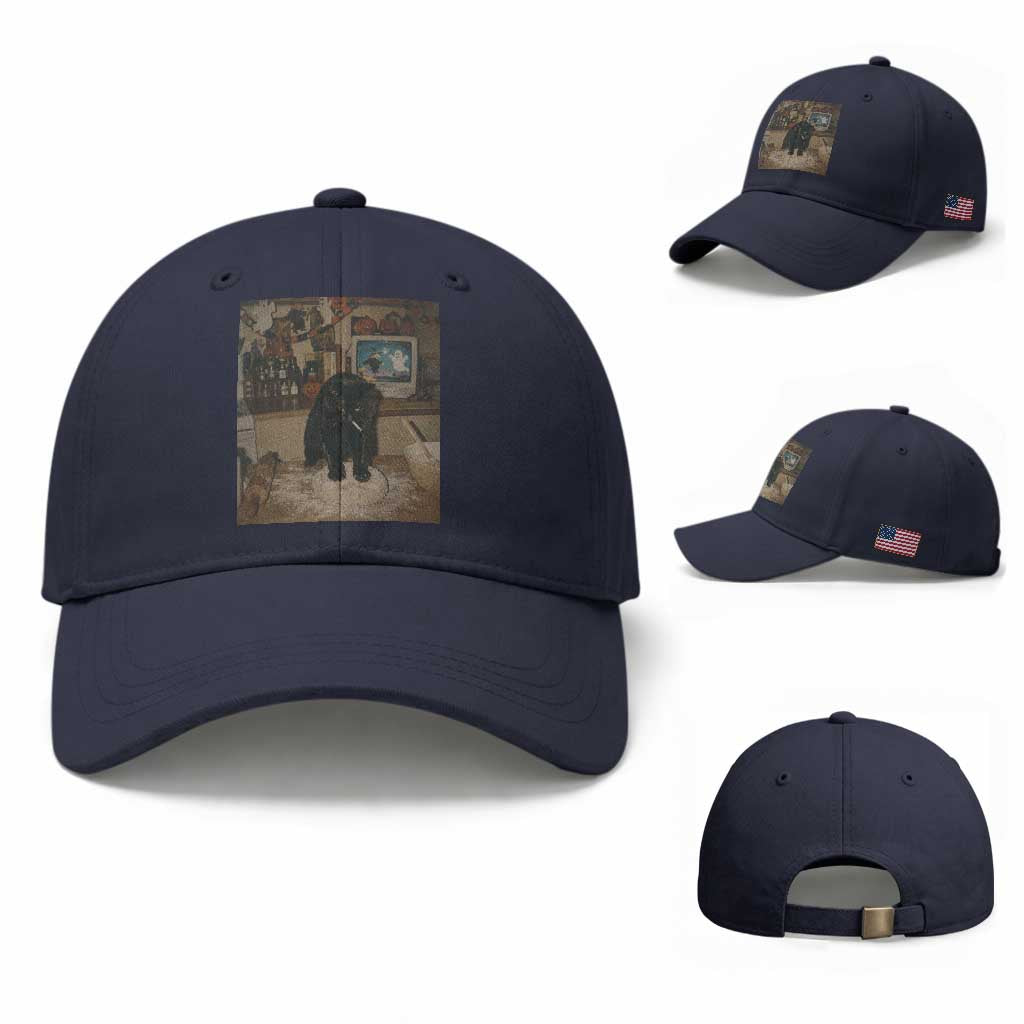 Spooky Biscuits Bakery Baseball Cap Funny Black Cat Halloween Gift TS14 Baseball Cap Universal Fit Navy Print Your Wear