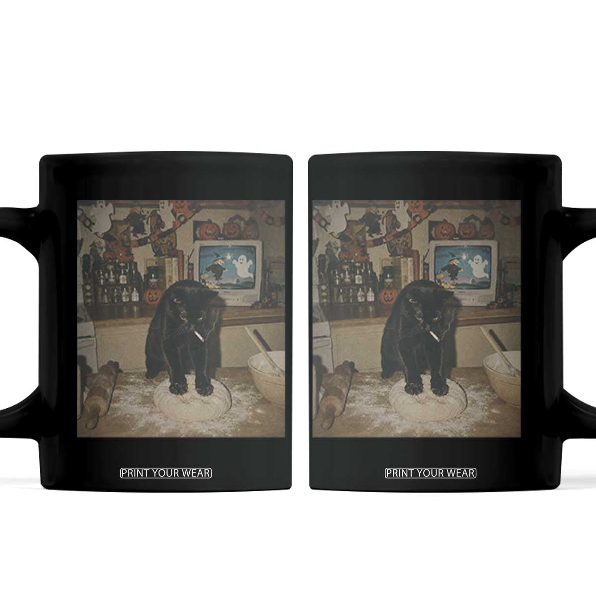 Spooky Biscuits Bakery Coffee Mug Funny Black Cat Halloween Gift TS14 Black Print Your Wear