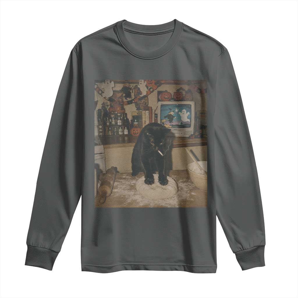 Spooky Biscuits Bakery Long Sleeve Shirt Funny Black Cat Halloween Gift TS14 Dark Heather Print Your Wear