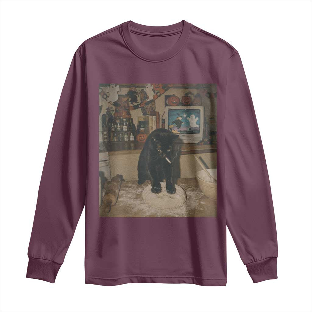 Spooky Biscuits Bakery Long Sleeve Shirt Funny Black Cat Halloween Gift TS14 Maroon Print Your Wear