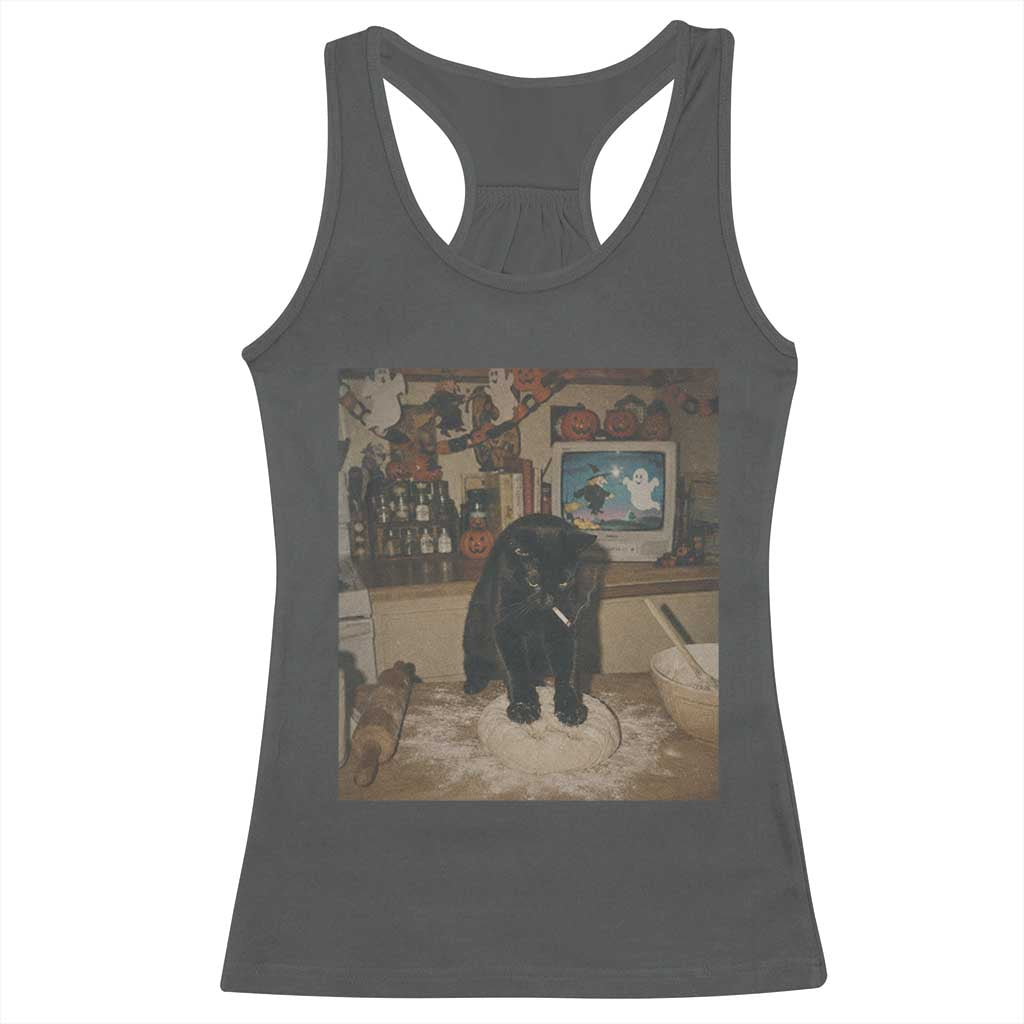 Spooky Biscuits Bakery Racerback Tank Top Funny Black Cat Halloween Gift TS14 Dark Heather Print Your Wear