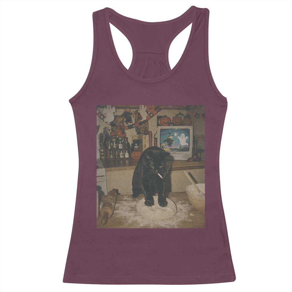 Spooky Biscuits Bakery Racerback Tank Top Funny Black Cat Halloween Gift TS14 Maroon Print Your Wear
