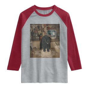 Spooky Biscuits Bakery Raglan Shirt Funny Black Cat Halloween Gift TS14 Heather Gray Heather Red Print Your Wear