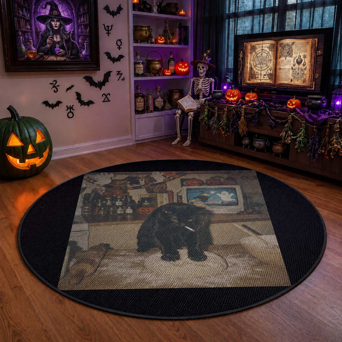 Spooky Biscuits Bakery Round Rug Funny Black Cat Halloween Gift
