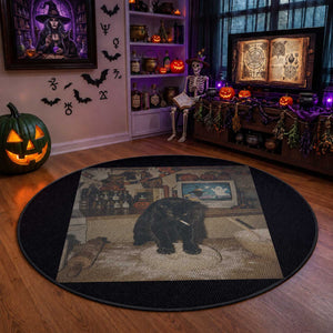 Spooky Biscuits Bakery Round Rug Funny Black Cat Halloween Gift