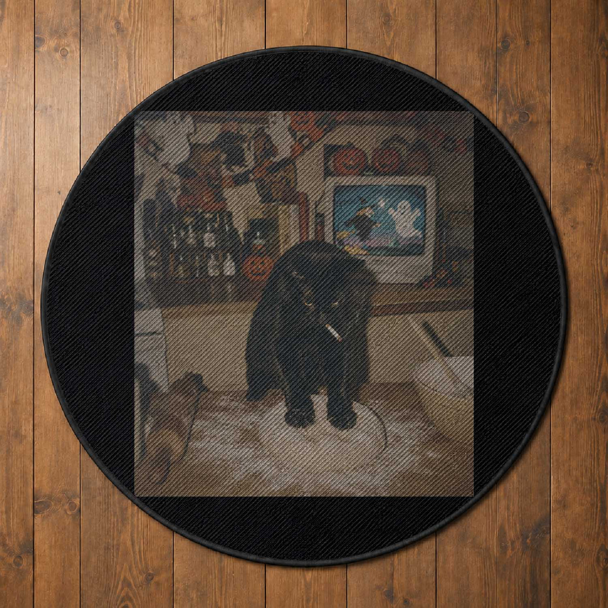 Spooky Biscuits Bakery Round Rug Funny Black Cat Halloween Gift