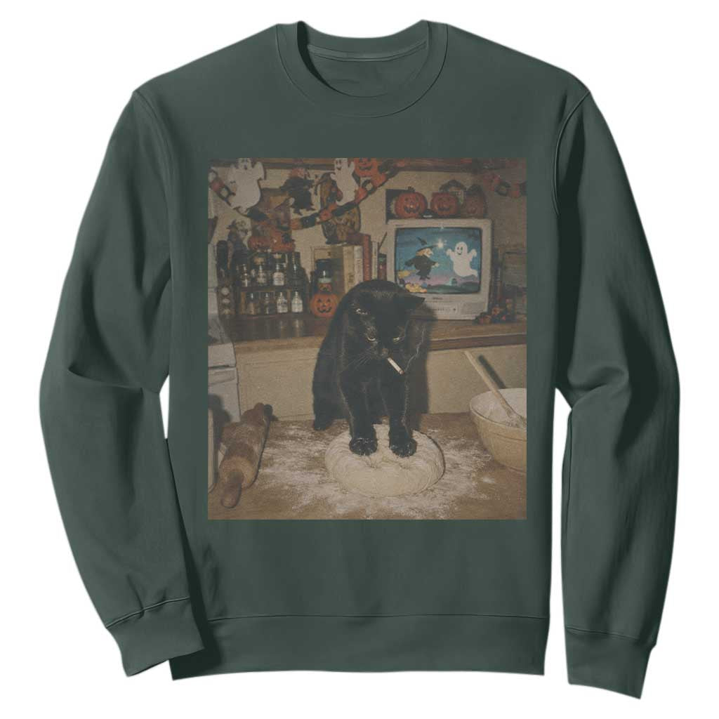 Spooky Biscuits Bakery Sweatshirt Funny Black Cat Halloween Gift TS14 Dark Forest Green Print Your Wear