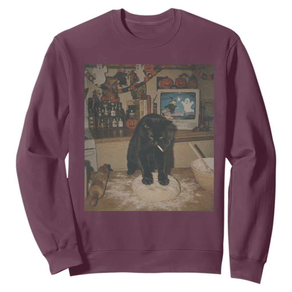 Spooky Biscuits Bakery Sweatshirt Funny Black Cat Halloween Gift TS14 Maroon Print Your Wear