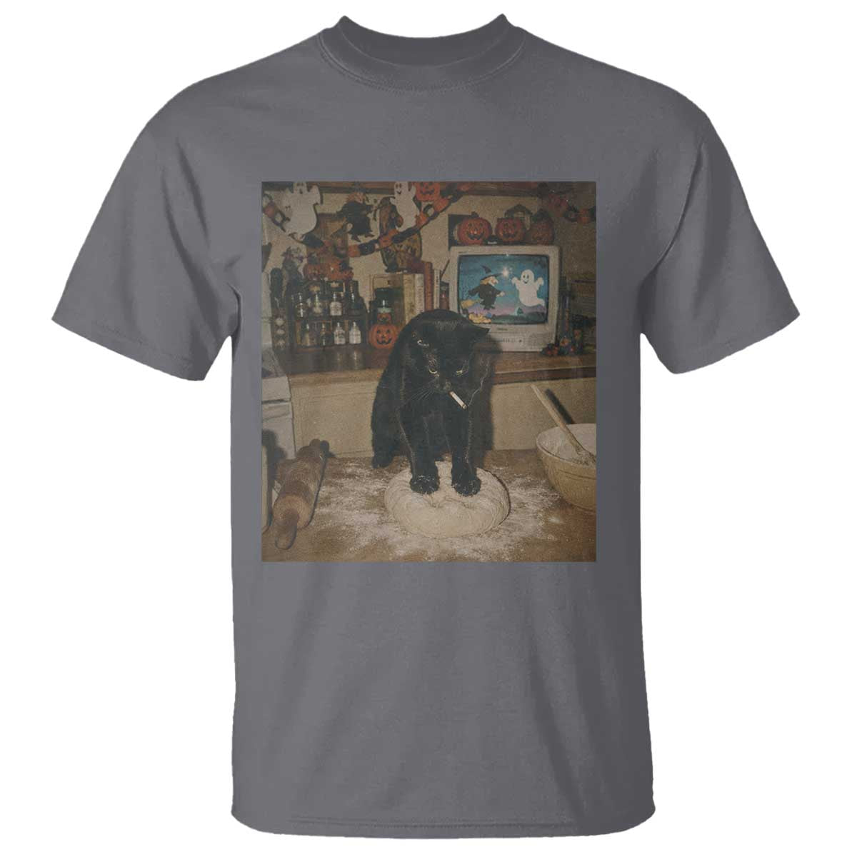 Spooky Biscuits Bakery T Shirt Funny Black Cat Halloween Gift TS14 Charcoal Print Your Wear