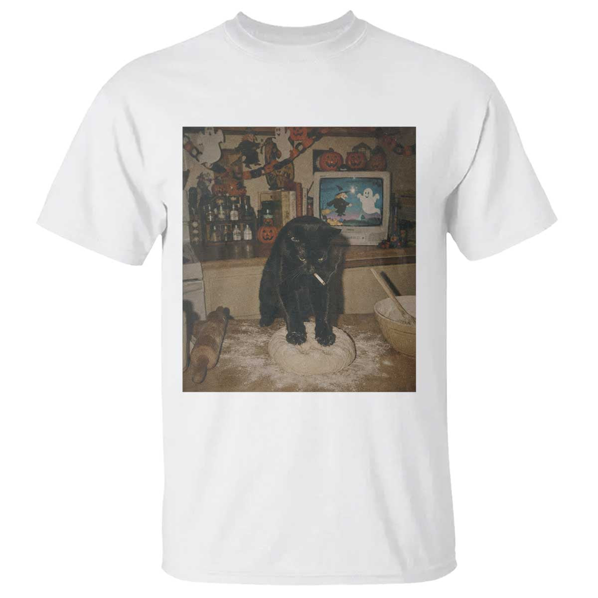 Spooky Biscuits Bakery T Shirt Funny Black Cat Halloween Gift TS14 White Print Your Wear