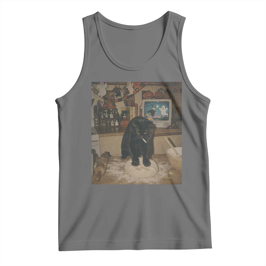 Spooky Biscuits Bakery Tank Top Funny Black Cat Halloween Gift TS14 Black Heather Print Your Wear