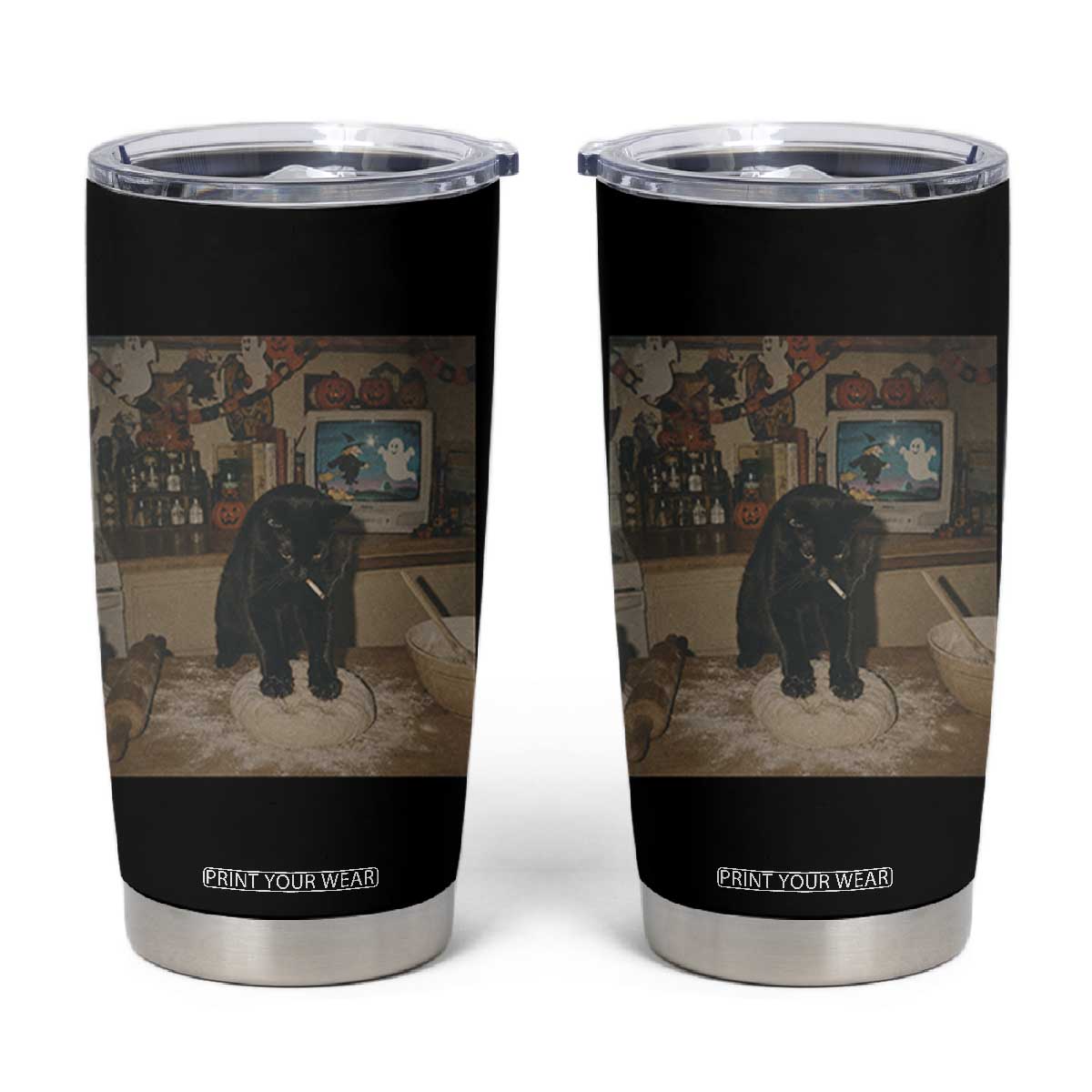 Spooky Biscuits Bakery Tumbler Cup Funny Black Cat Halloween Gift TS14 Black Print Your Wear