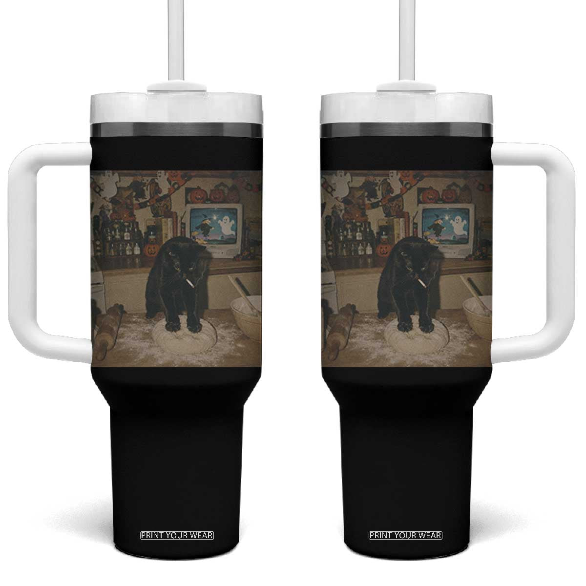 Spooky Biscuits Bakery Tumbler With Handle Funny Black Cat Halloween Gift TS14 One Size: 40 oz Black Print Your Wear