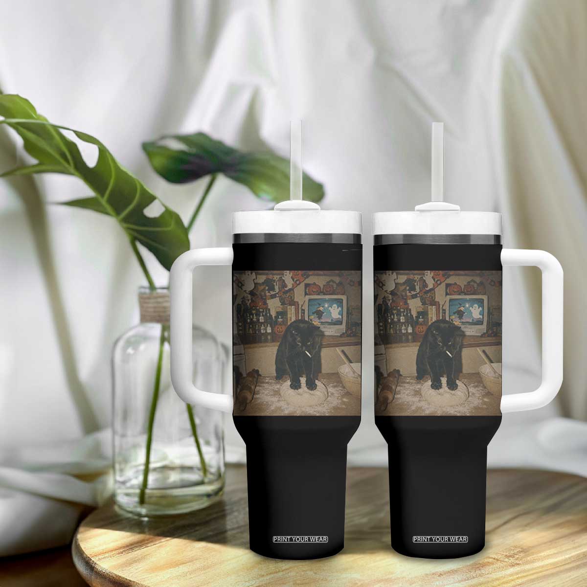 Spooky Biscuits Bakery Tumbler With Handle Funny Black Cat Halloween Gift TS14 Print Your Wear