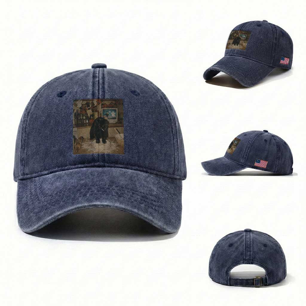Spooky Biscuits Bakery Washed Cotton Baseball Cap Funny Black Cat Halloween Gift TS14 Washed Cap Universal Fit Navy Print Your Wear