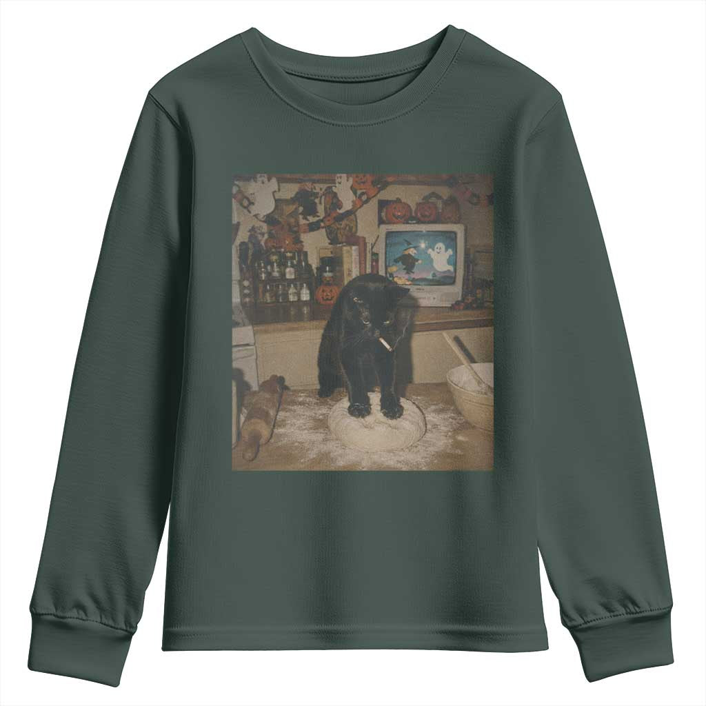Spooky Biscuits Bakery Youth Sweatshirt Funny Black Cat Halloween Gift TS14 Dark Forest Green Print Your Wear