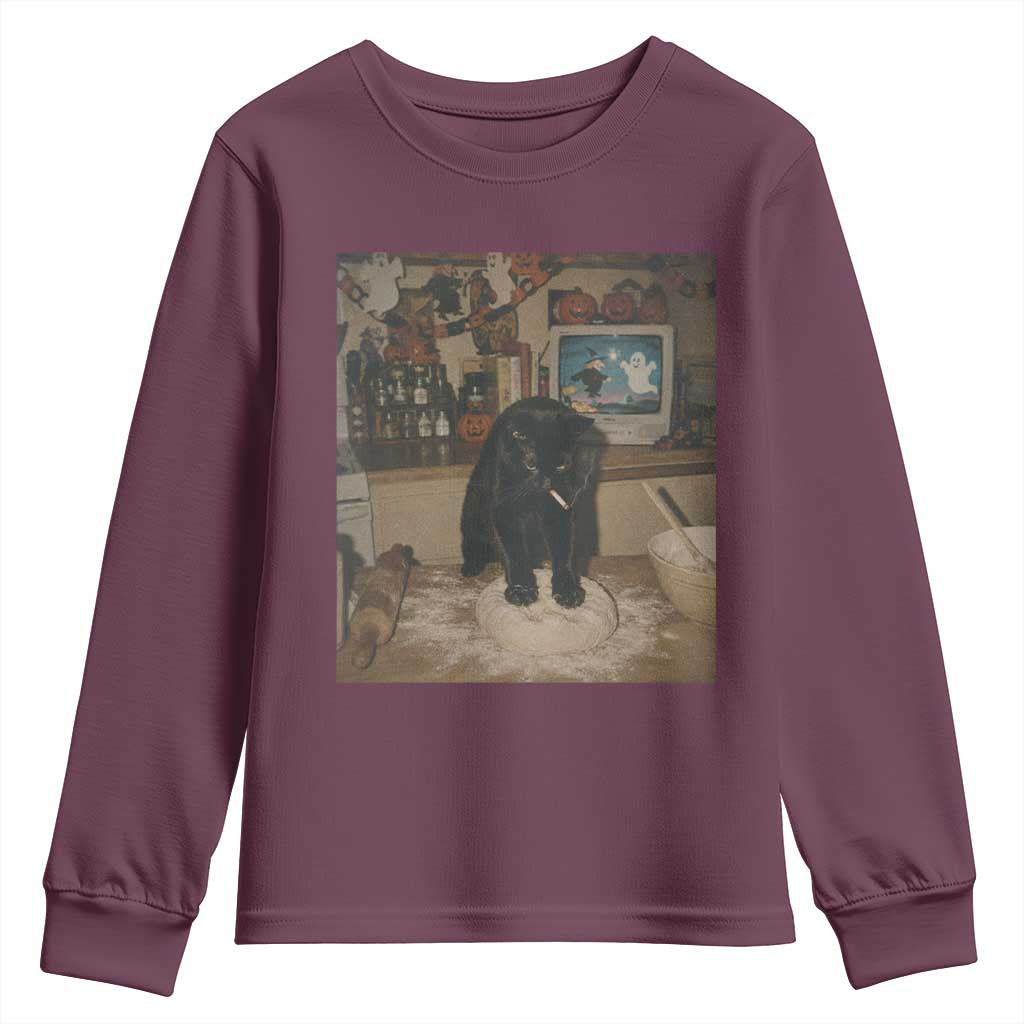 Spooky Biscuits Bakery Youth Sweatshirt Funny Black Cat Halloween Gift TS14 Maroon Print Your Wear
