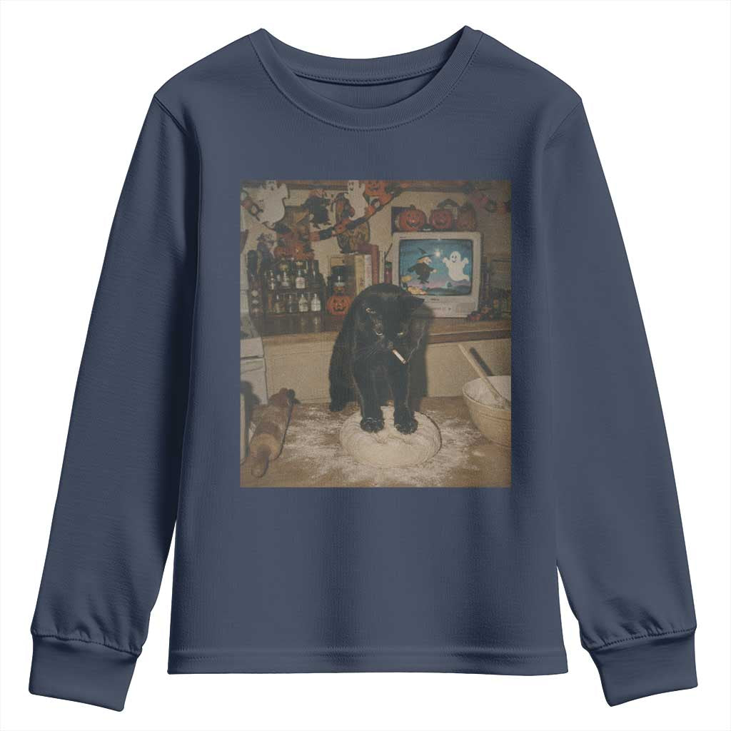 Spooky Biscuits Bakery Youth Sweatshirt Funny Black Cat Halloween Gift TS14 Navy Print Your Wear