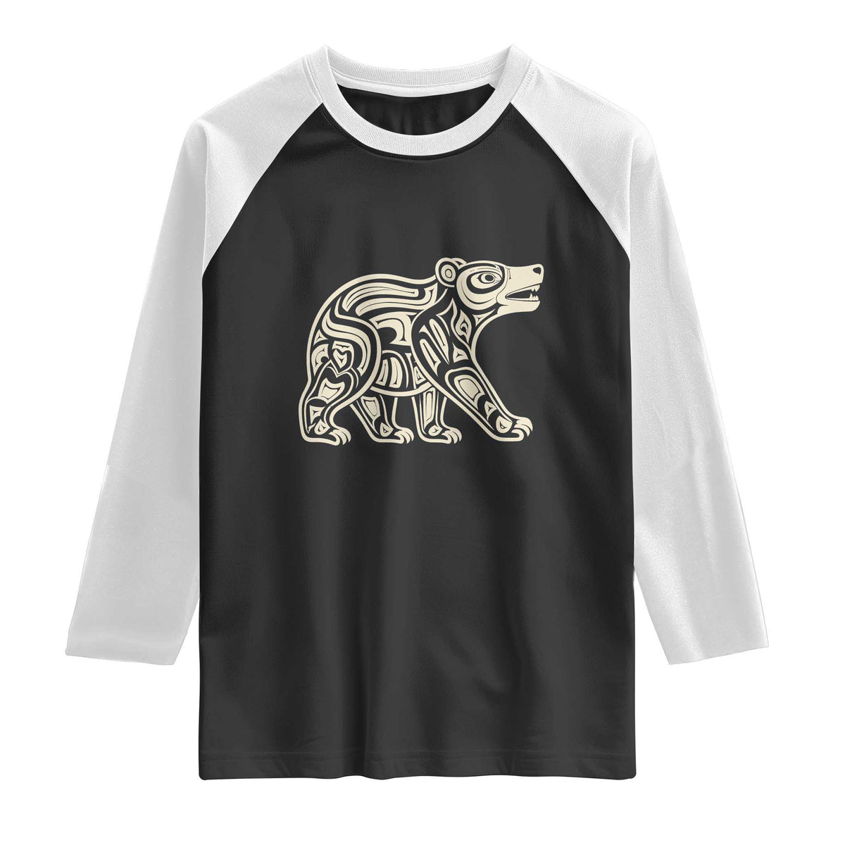 Bear Native Formline Art Salish Haida Tlingit Pacific Animal Raglan Shirt TS14 Black White Print Your Wear