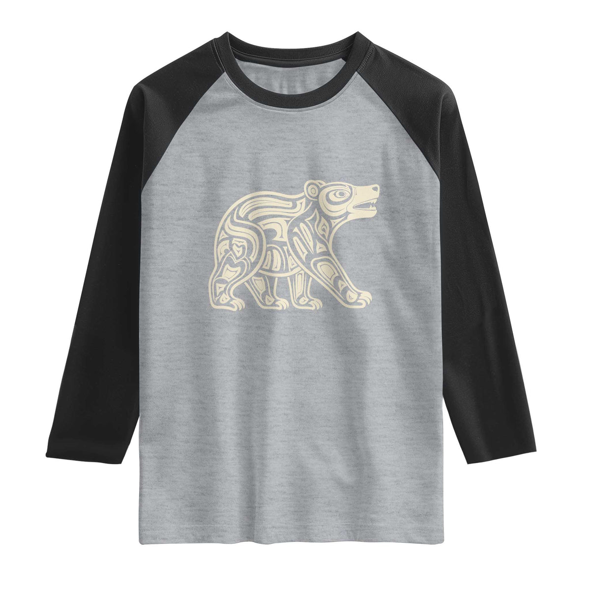 Bear Native Formline Art Salish Haida Tlingit Pacific Animal Raglan Shirt TS14 Heather Gray Black Print Your Wear