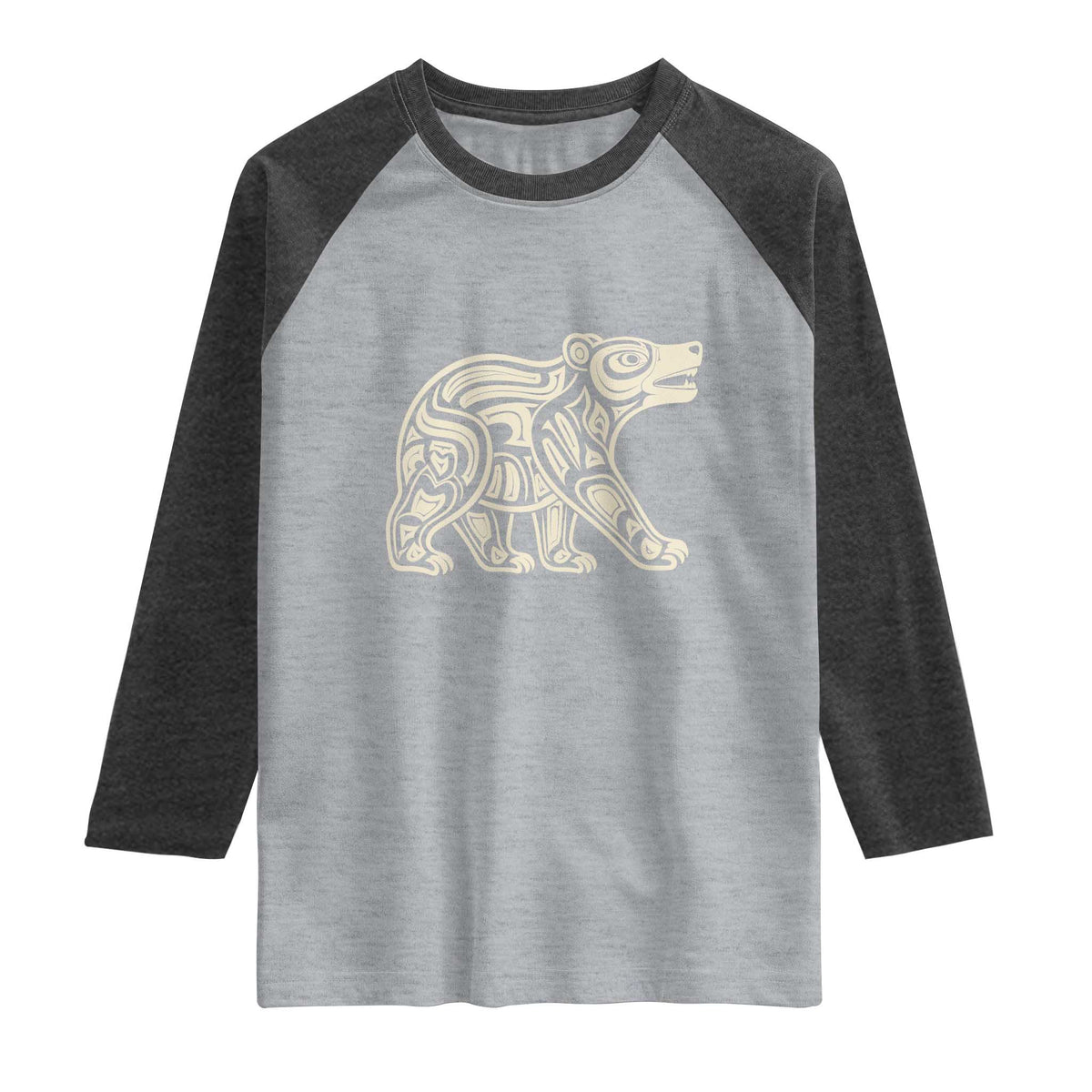 Bear Native Formline Art Salish Haida Tlingit Pacific Animal Raglan Shirt TS14 Heather Gray Heather Charcoal Print Your Wear