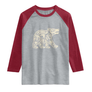 Bear Native Formline Art Salish Haida Tlingit Pacific Animal Raglan Shirt TS14 Heather Gray Heather Red Print Your Wear