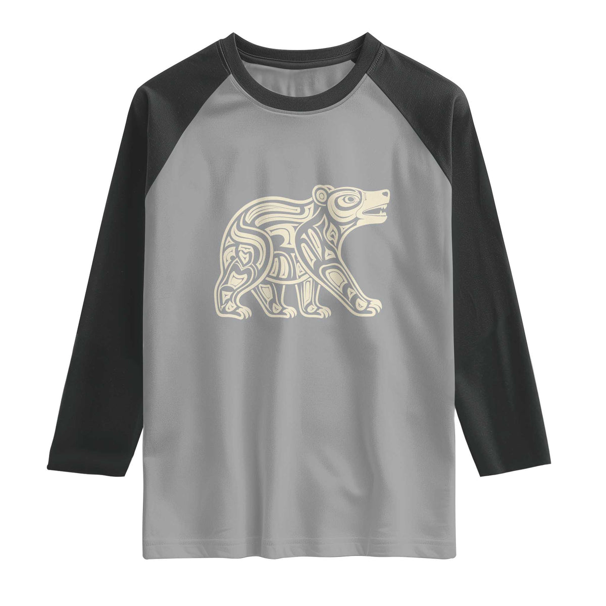 Bear Native Formline Art Salish Haida Tlingit Pacific Animal Raglan Shirt TS14 Sport Gray Black Print Your Wear