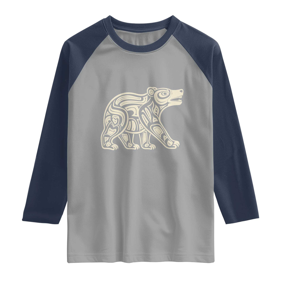 Bear Native Formline Art Salish Haida Tlingit Pacific Animal Raglan Shirt TS14 Sport Gray Navy Print Your Wear