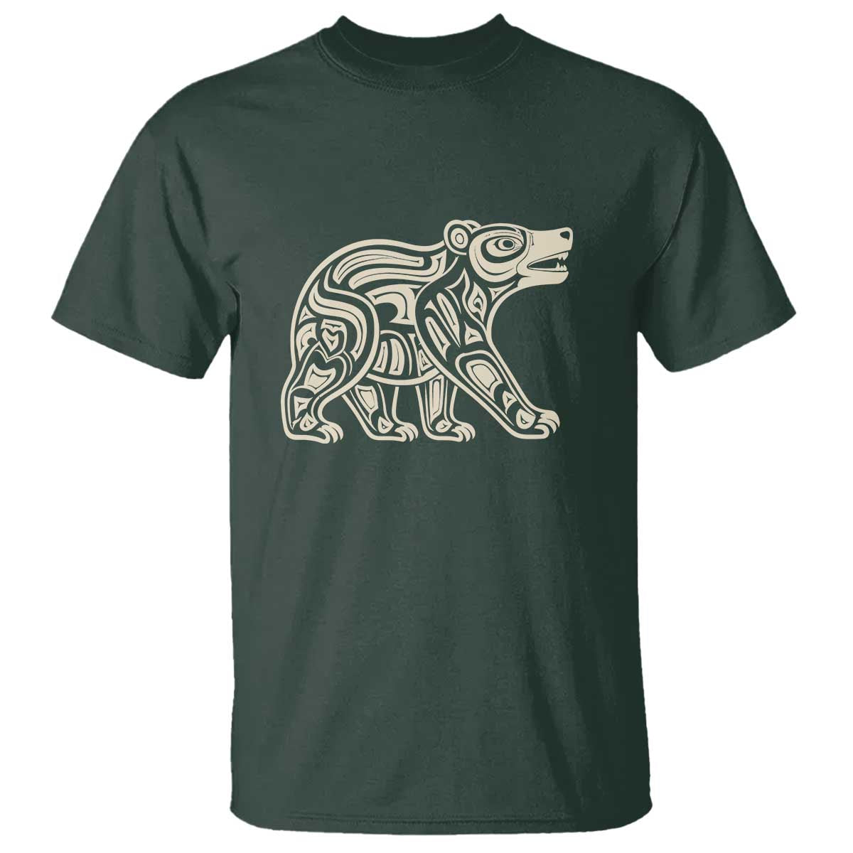 Bear Native Formline Art Salish Haida Tlingit Pacific Animal T Shirt TS14 Dark Forest Green Print Your Wear