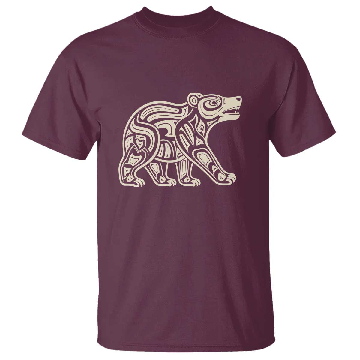 Bear Native Formline Art Salish Haida Tlingit Pacific Animal T Shirt TS14 Maroon Print Your Wear