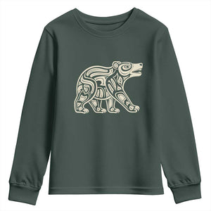 Bear Native Formline Art Salish Haida Tlingit Pacific Animal Youth Sweatshirt TS14 Dark Forest Green Print Your Wear