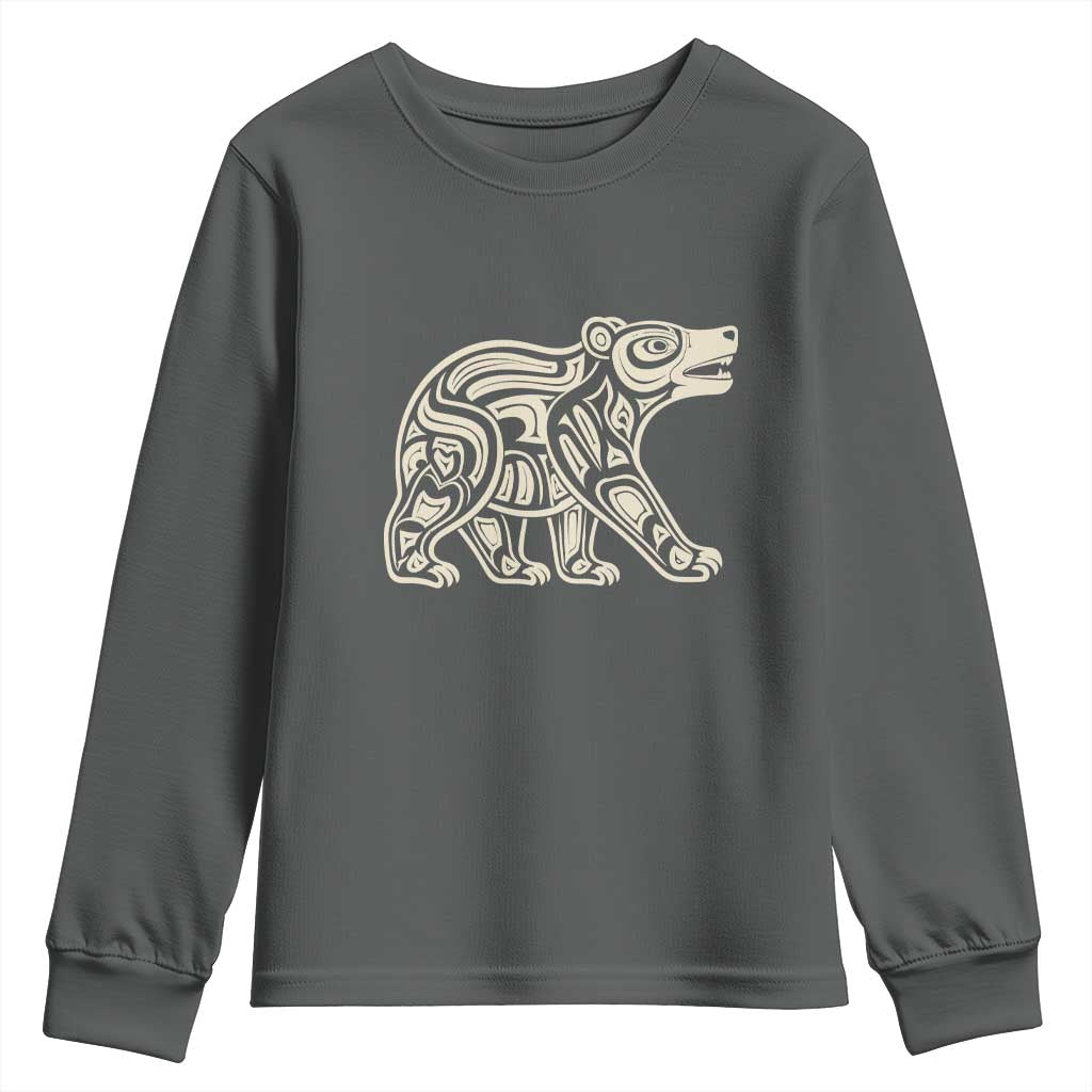 Bear Native Formline Art Salish Haida Tlingit Pacific Animal Youth Sweatshirt TS14 Dark Heather Print Your Wear