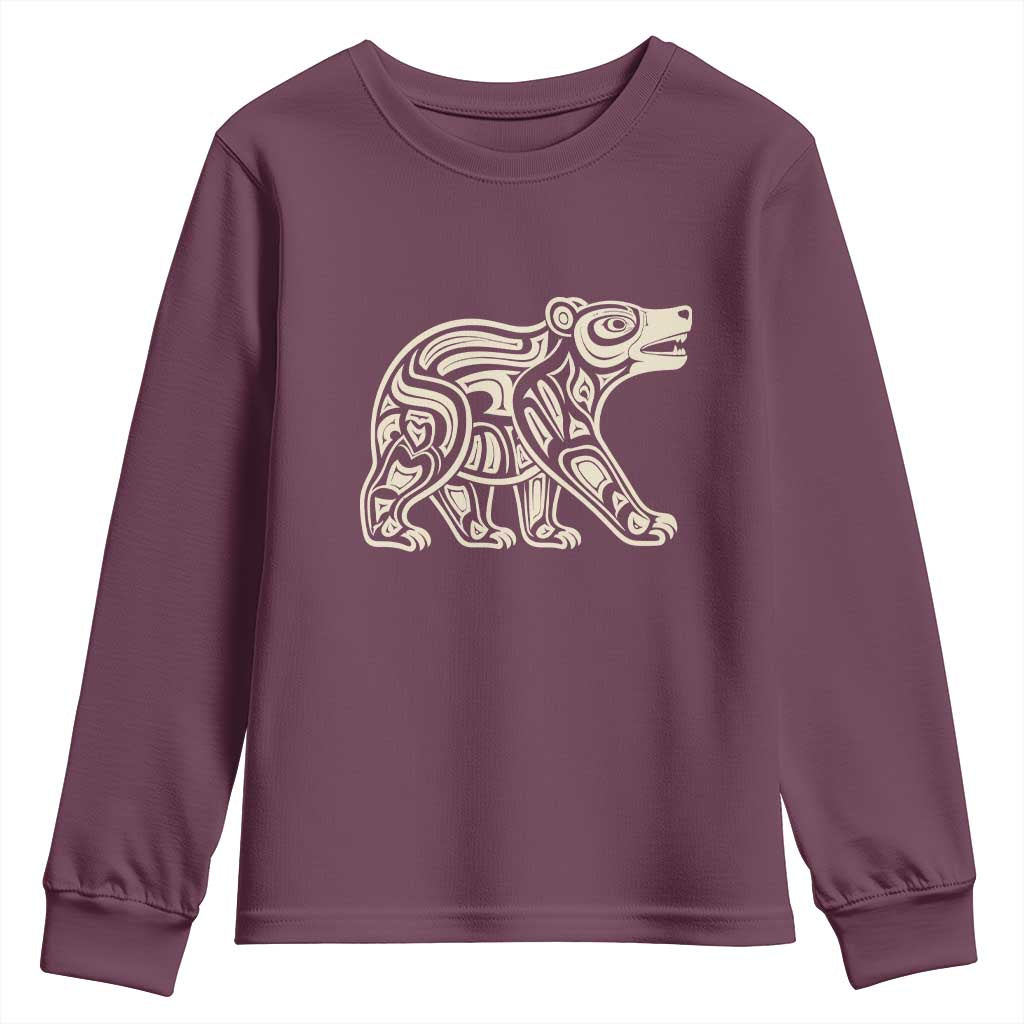 Bear Native Formline Art Salish Haida Tlingit Pacific Animal Youth Sweatshirt TS14 Maroon Print Your Wear