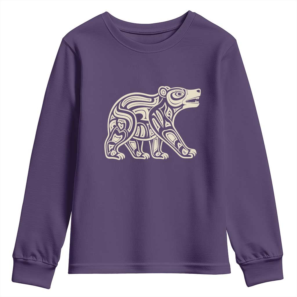 Bear Native Formline Art Salish Haida Tlingit Pacific Animal Youth Sweatshirt TS14 Purple Print Your Wear