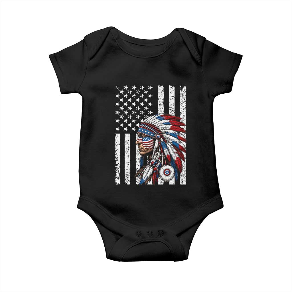 Indigenous People Tribal CG Native American Indian Chief American USA Flag Baby Onesie TS14 Black Print Your Wear
