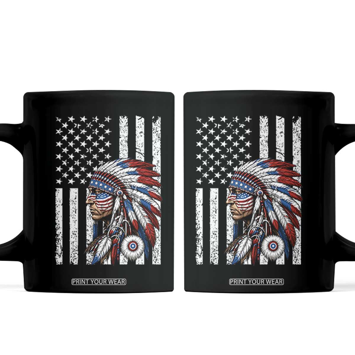 Indigenous People Tribal CG Native American Indian Chief American USA Flag Coffee Mug TS14 Black Print Your Wear