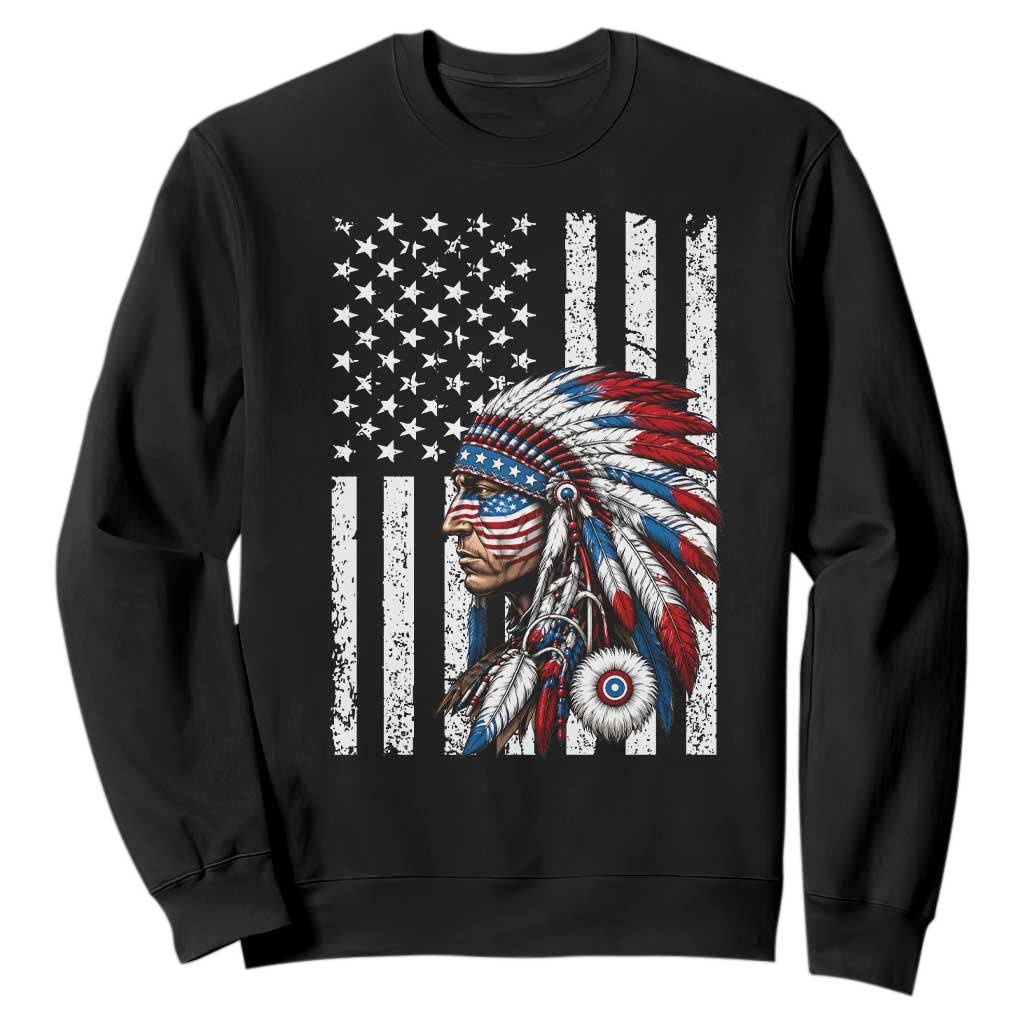 Indigenous People Tribal CG Native American Indian Chief American USA Flag Sweatshirt TS14 Black Print Your Wear