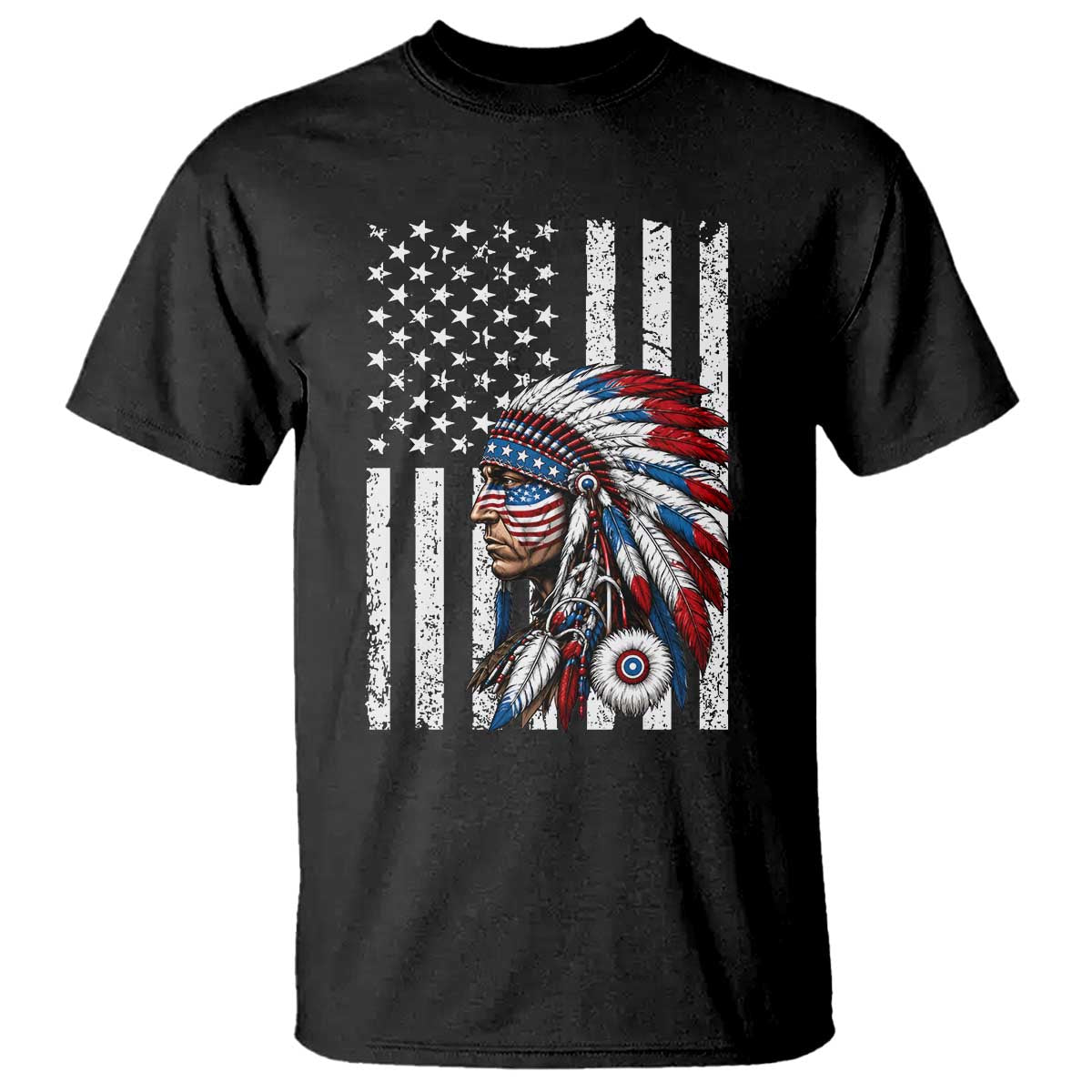 Indigenous People Tribal CG Native American Indian Chief American USA Flag T Shirt TS14 Black Print Your Wear
