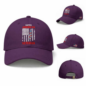 Native American Veteran USA Flag Patriotic Soldier Baseball Cap TS14 Baseball Cap Universal Fit Purple Print Your Wear