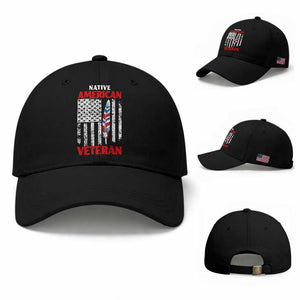Native American Veteran USA Flag Patriotic Soldier Baseball Cap TS14 Baseball Cap Universal Fit Black Print Your Wear