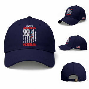 Native American Veteran USA Flag Patriotic Soldier Baseball Cap TS14 Baseball Cap Universal Fit Dark Blue Print Your Wear