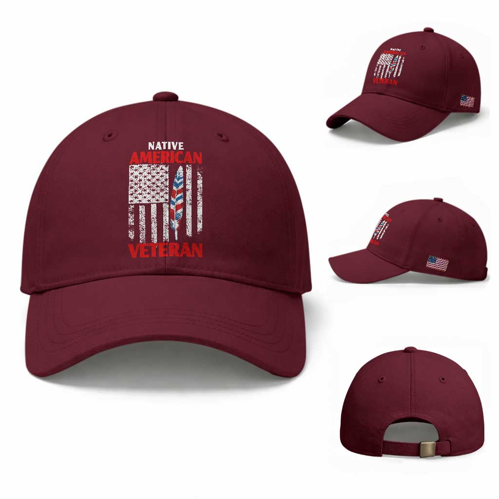 Native American Veteran USA Flag Patriotic Soldier Baseball Cap TS14 Baseball Cap Universal Fit Maroon Print Your Wear