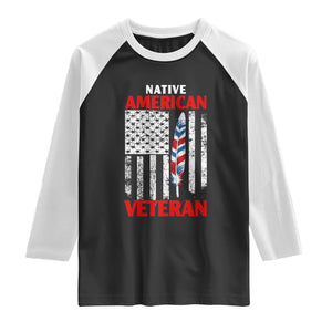 Native American Veteran USA Flag Patriotic Soldier Raglan Shirt TS14 Black White Print Your Wear