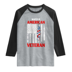 Native American Veteran USA Flag Patriotic Soldier Raglan Shirt TS14 Heather Gray Black Print Your Wear