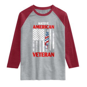 Native American Veteran USA Flag Patriotic Soldier Raglan Shirt TS14 Heather Gray Heather Red Print Your Wear