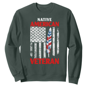 Native American Veteran USA Flag Patriotic Soldier Sweatshirt TS14 Dark Forest Green Print Your Wear