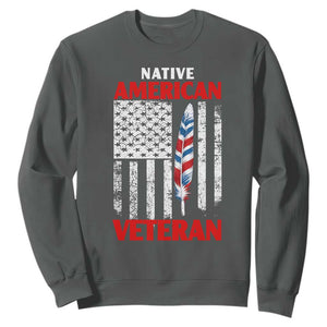 Native American Veteran USA Flag Patriotic Soldier Sweatshirt TS14 Dark Heather Print Your Wear