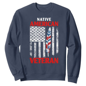 Native American Veteran USA Flag Patriotic Soldier Sweatshirt TS14 Navy Print Your Wear